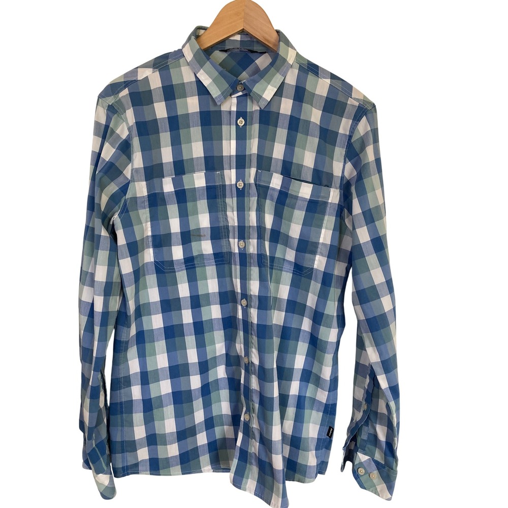 Rohan Mens Blue Green Gingham Long Sleeve Sun Protective Hiking Shirt Size M